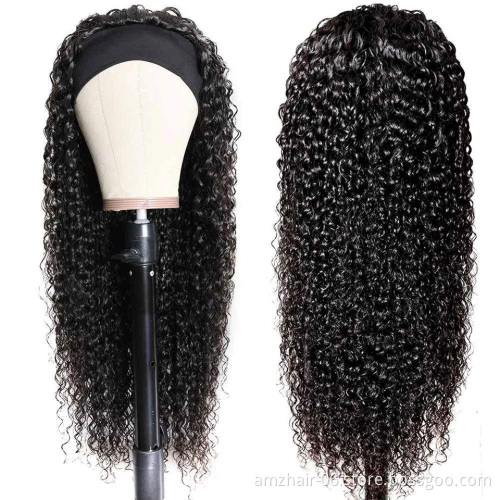 Wholesale 100%Human Hair Headband Wig Natural Water Wave Indian Cuticle Aligned Human Hair Non Lace Closure Wigs For Black Women
